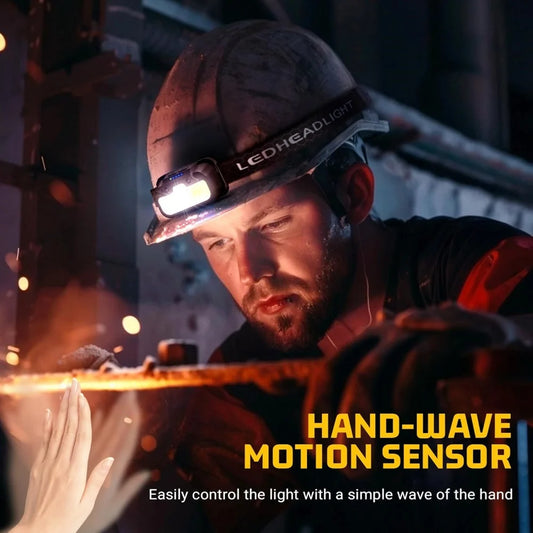 14 Modes Motion Sensor Rechargeable Headlight Waterproof Forehead Flashlight Fishing Light Front Head Lamp Led Camping Headlamp