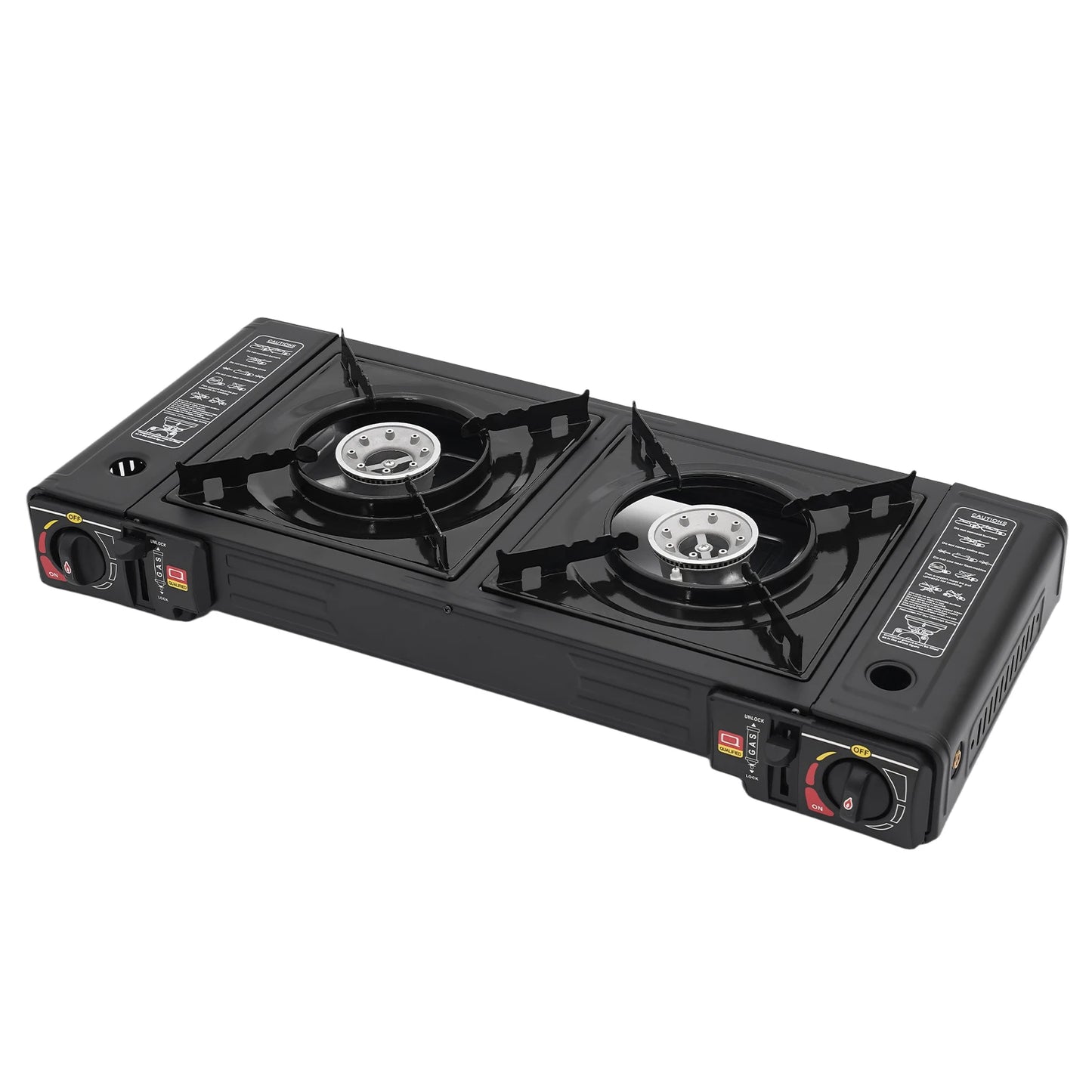 2 Burners Portable Camping Stove Butane Camping Stove Kit Outdoor Gas Stove 63*26*12cm for Picnics Yard Parties RVs