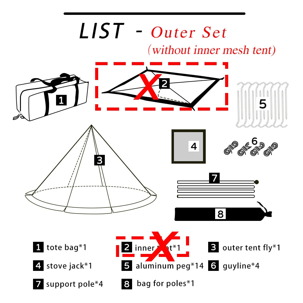 2 Persons Winter Pyramid Hot Tent Flame Retardant Large Outdoor Camping Waterproof Tipi Tent Lightweight Firewood Stove Tent