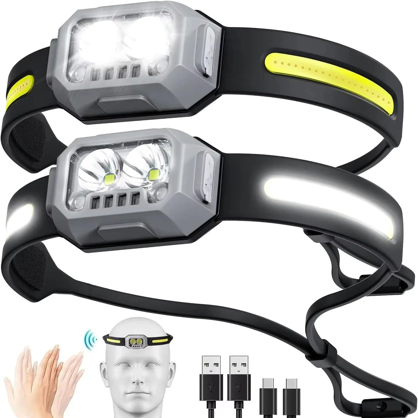 Headlamp Flashlight, 1000 Lumen Ultra-Light LED Rechargeable Headlight with 4 Modes and White Red Green Light, Head Light for Ca