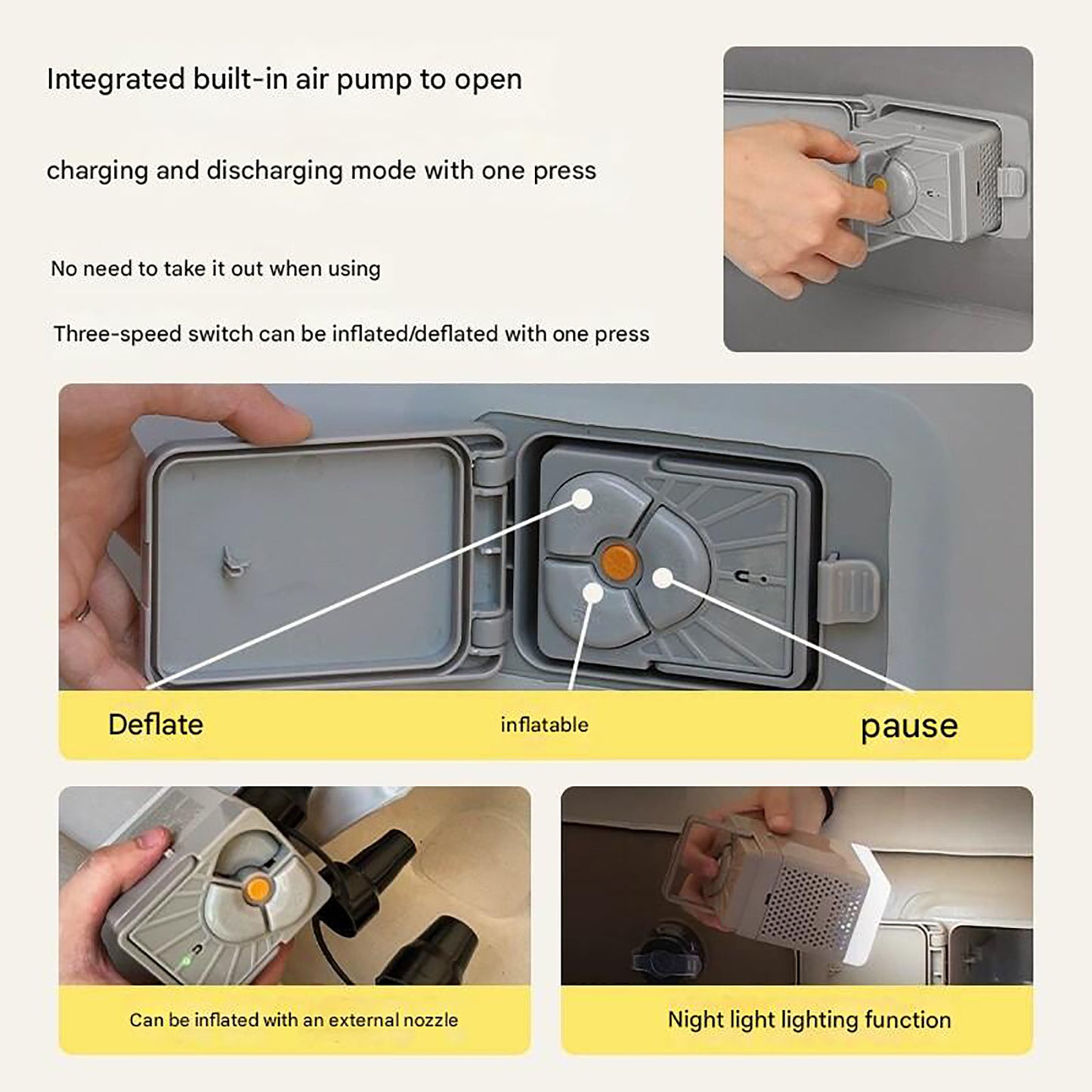 Gray 2 Persons Inflatable Mattress Camping Folding Home Outdoor Indoor Inflatable Mattress 48cm High Bed Lazy Laying Air Cushion