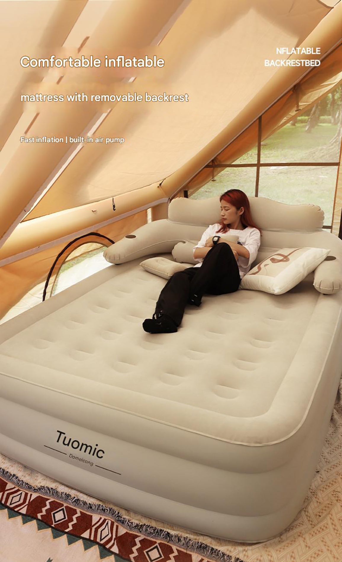 Gray 2 Persons Inflatable Mattress Camping Folding Home Outdoor Indoor Inflatable Mattress 48cm High Bed Lazy Laying Air Cushion