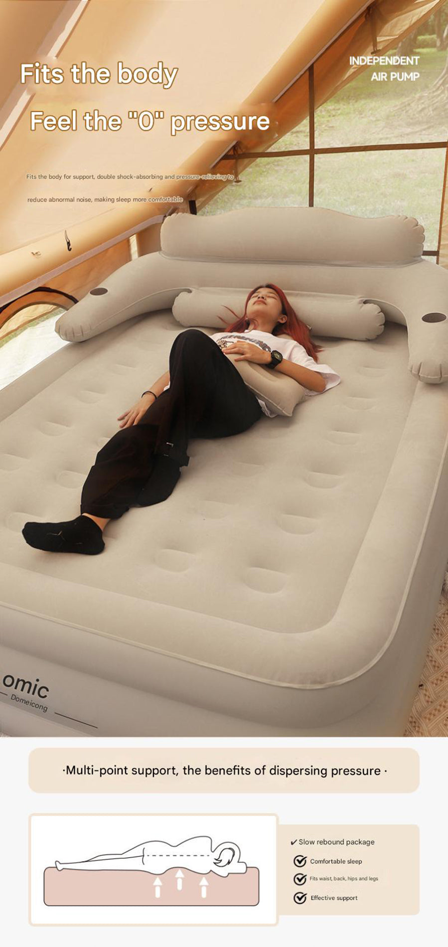 Gray 2 Persons Inflatable Mattress Camping Folding Home Outdoor Indoor Inflatable Mattress 48cm High Bed Lazy Laying Air Cushion