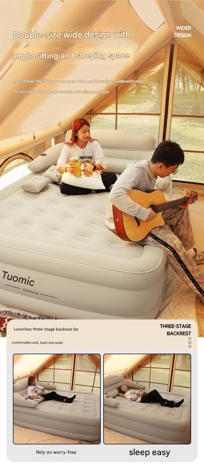 Gray 2 Persons Inflatable Mattress Camping Folding Home Outdoor Indoor Inflatable Mattress 48cm High Bed Lazy Laying Air Cushion