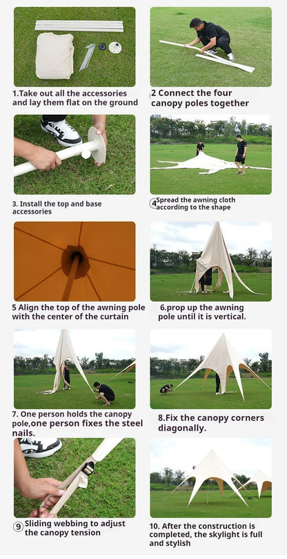 Single Double Pole Star Canopy Tents Octopus Canopy Thicken 900D Oxford Cloth Shape Stretch Canopy Outdoor Peaks Starshade Tents
