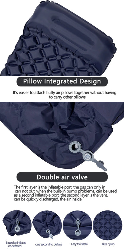Outdoor Camping Inflatable Mattress Sleeping Pad With Pillows Ultralight Air Mat Built In Inflator Pump Hiking