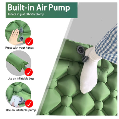 Outdoor Camping Inflatable Mattress Sleeping Pad With Pillows Ultralight Air Mat Built In Inflator Pump Hiking