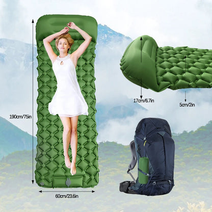 Outdoor Camping Inflatable Mattress Sleeping Pad With Pillows Ultralight Air Mat Built In Inflator Pump Hiking