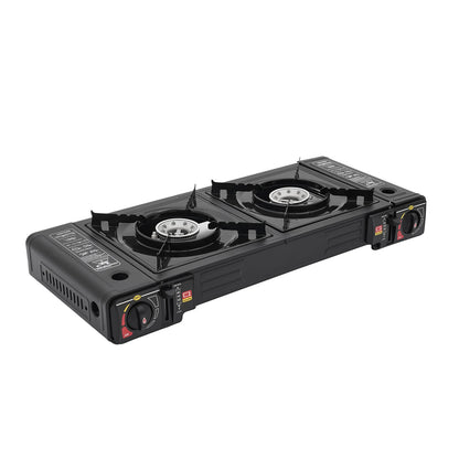 2 Burners Portable Camping Stove Butane Camping Stove Kit Outdoor Gas Stove 63*26*12cm for Picnics Yard Parties RVs