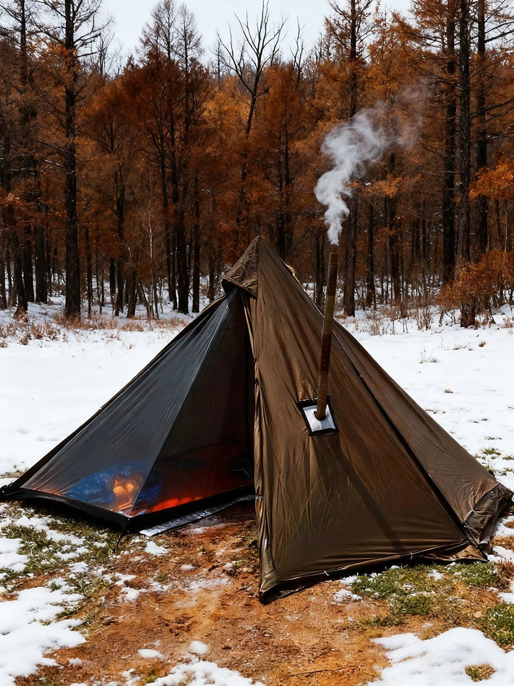 2 Persons Winter Pyramid Hot Tent Flame Retardant Large Outdoor Camping Waterproof Tipi Tent Lightweight Firewood Stove Tent