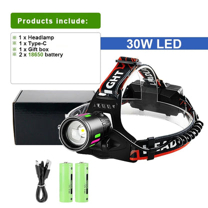 2025 New High Power 800W LED Headlight 500000000LM Super Bright Zoom Waterproof Headlamp Outdoor Camping Work Hunting Lantern