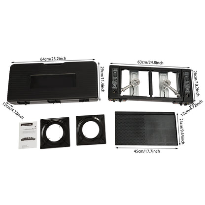 2 Burners Portable Camping Stove Butane Camping Stove Kit Outdoor Gas Stove 63*26*12cm for Picnics Yard Parties RVs