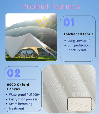 Single Double Pole Star Canopy Tents Octopus Canopy Thicken 900D Oxford Cloth Shape Stretch Canopy Outdoor Peaks Starshade Tents
