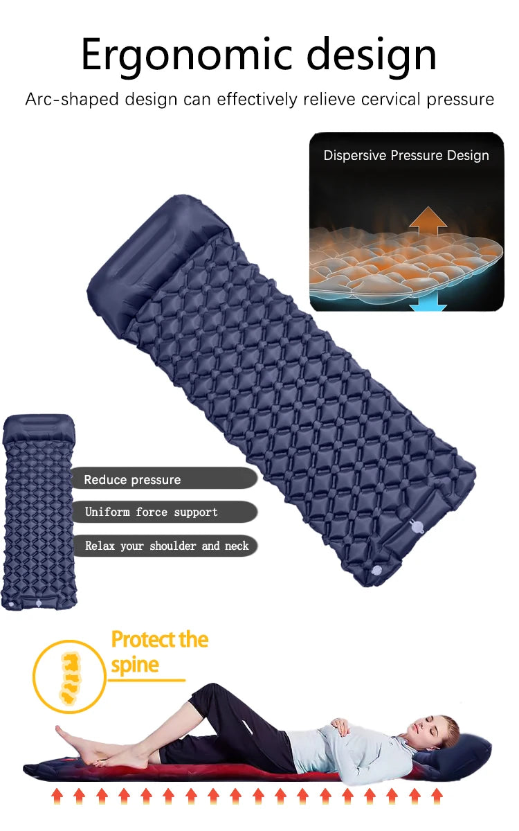 Outdoor Camping Inflatable Mattress Sleeping Pad With Pillows Ultralight Air Mat Built In Inflator Pump Hiking