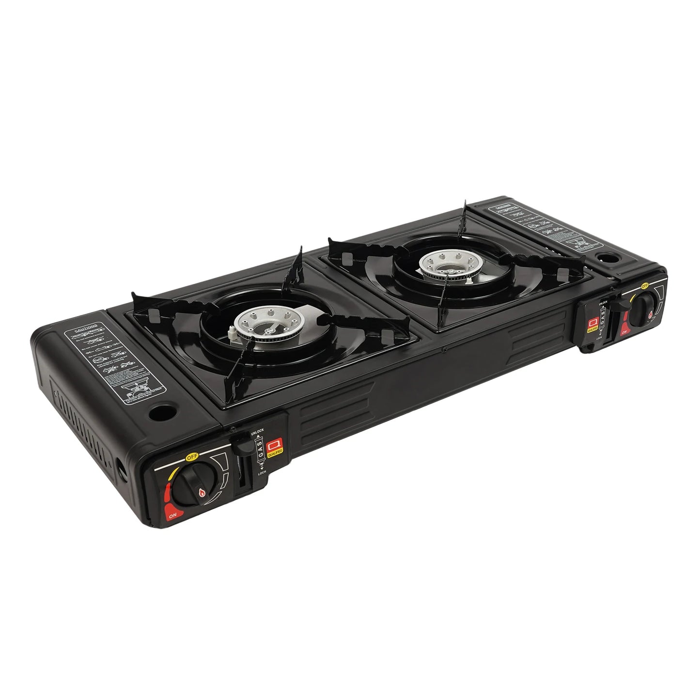 2 Burners Portable Camping Stove Butane Camping Stove Kit Outdoor Gas Stove 63*26*12cm for Picnics Yard Parties RVs