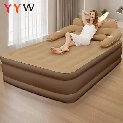 Gray 2 Persons Inflatable Mattress Camping Folding Home Outdoor Indoor Inflatable Mattress 48cm High Bed Lazy Laying Air Cushion