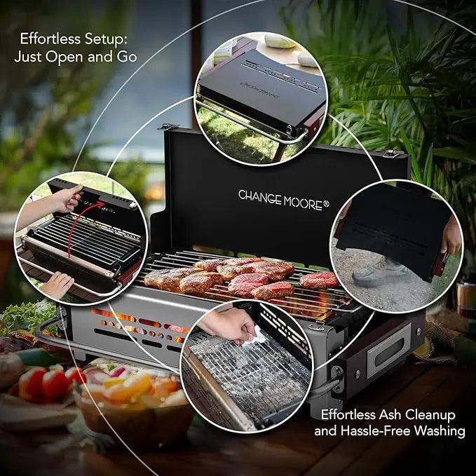 CHANGE MOORE BBQ Charcoal Grill 304 Stainlee Steel Outdoor Camping Stove Portable Lightweight Picnic Stoves Camping Garden