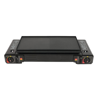 2 Burners Portable Camping Stove Butane Camping Stove Kit Outdoor Gas Stove 63*26*12cm for Picnics Yard Parties RVs