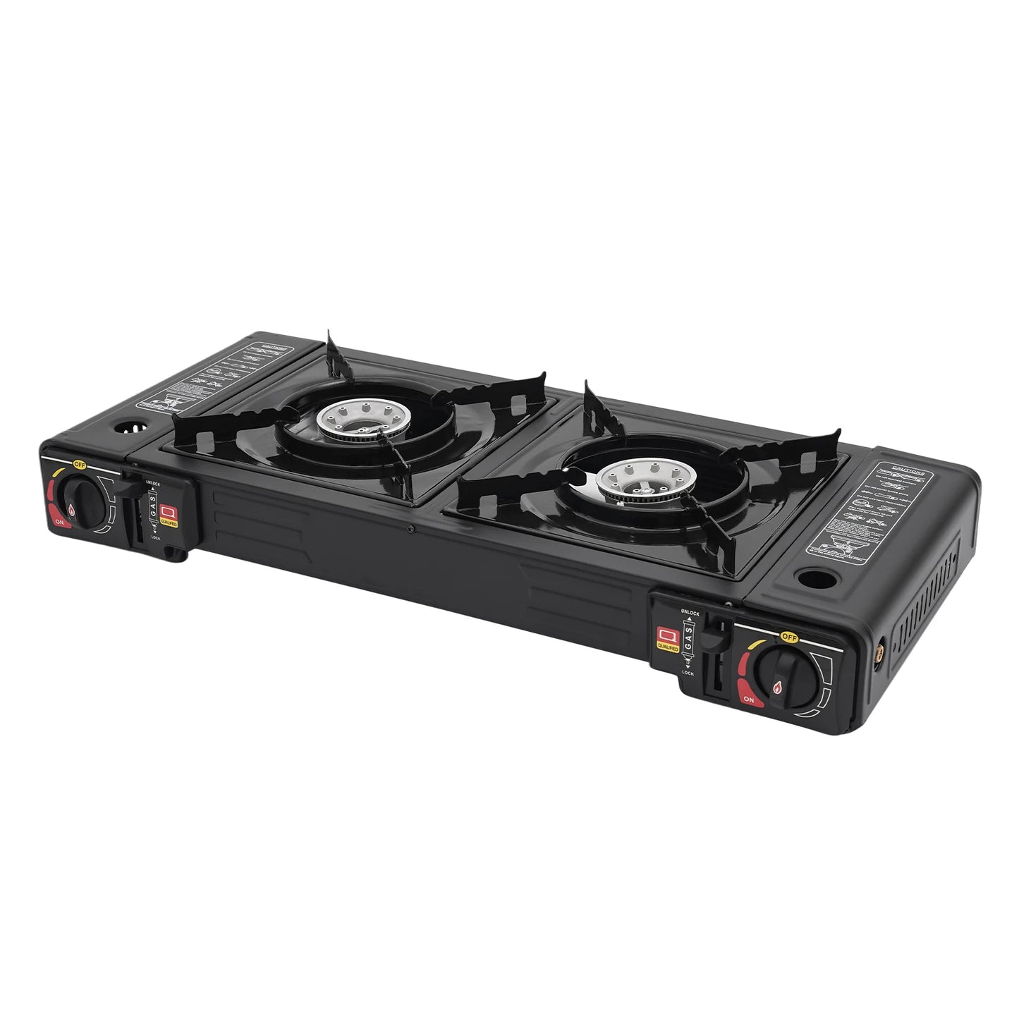 2 Burners Portable Camping Stove Butane Camping Stove Kit Outdoor Gas Stove 63*26*12cm for Picnics Yard Parties RVs