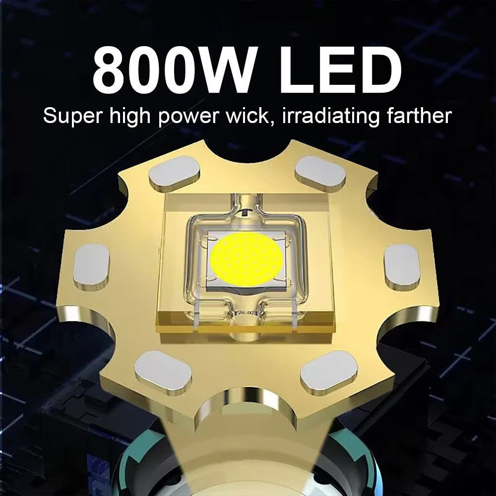 2025 New High Power 800W LED Headlight 500000000LM Super Bright Zoom Waterproof Headlamp Outdoor Camping Work Hunting Lantern