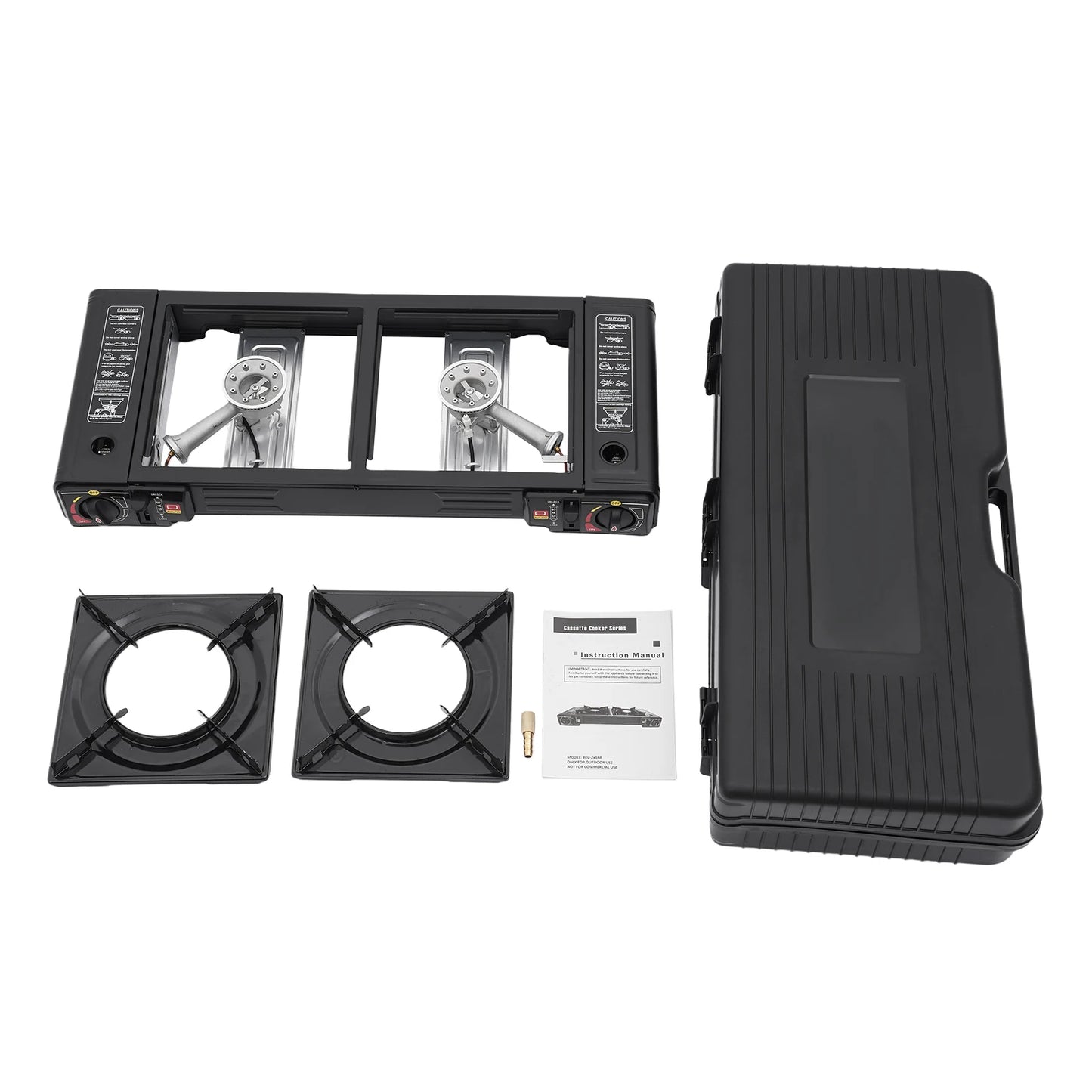 2 Burners Portable Camping Stove Butane Camping Stove Kit Outdoor Gas Stove 63*26*12cm for Picnics Yard Parties RVs