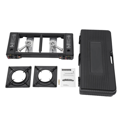 2 Burners Portable Camping Stove Butane Camping Stove Kit Outdoor Gas Stove 63*26*12cm for Picnics Yard Parties RVs