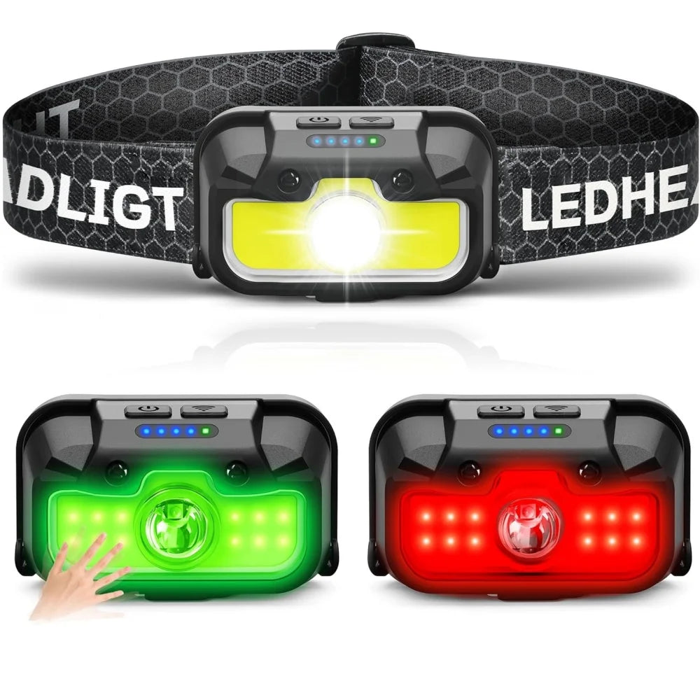 14 Modes Motion Sensor Rechargeable Headlight Waterproof Forehead Flashlight Fishing Light Front Head Lamp Led Camping Headlamp