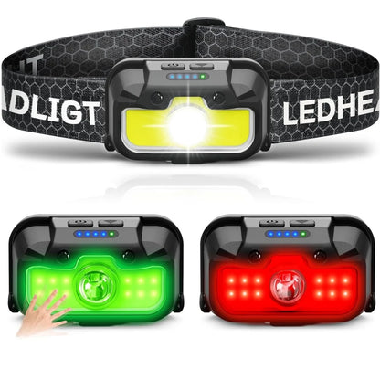14 Modes Motion Sensor Rechargeable Headlight Waterproof Forehead Flashlight Fishing Light Front Head Lamp Led Camping Headlamp