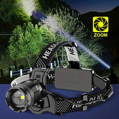 2024 Newest Powerful LED Headlamp 800W LED IR Sensor Rechargeable Headlight 3500M Super Bright Head Flashlight Fishing Lantern