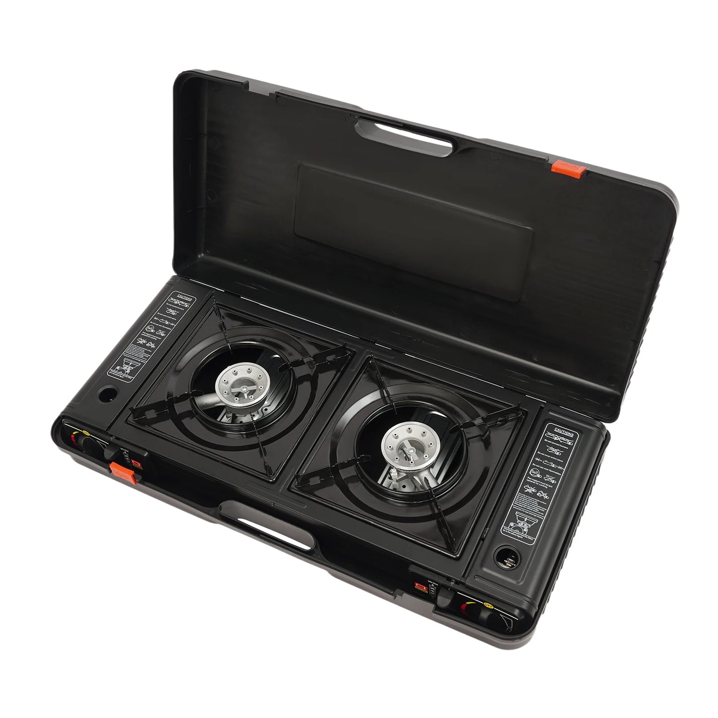 2 Burners Portable Camping Stove Butane Camping Stove Kit Outdoor Gas Stove 63*26*12cm for Picnics Yard Parties RVs