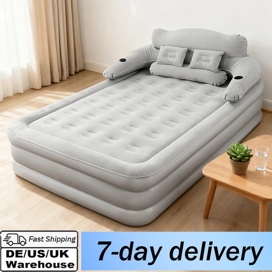 Gray 2 Persons Inflatable Mattress Camping Folding Home Outdoor Indoor Inflatable Mattress 48cm High Bed Lazy Laying Air Cushion