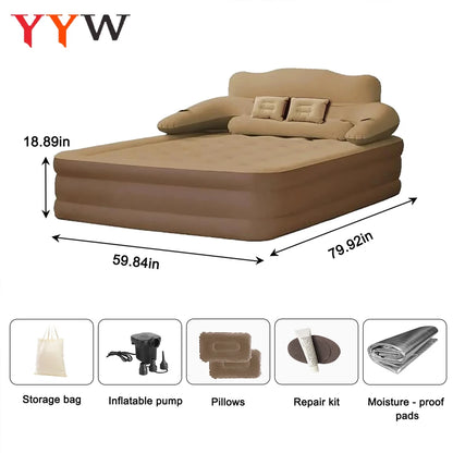 Gray 2 Persons Inflatable Mattress Camping Folding Home Outdoor Indoor Inflatable Mattress 48cm High Bed Lazy Laying Air Cushion